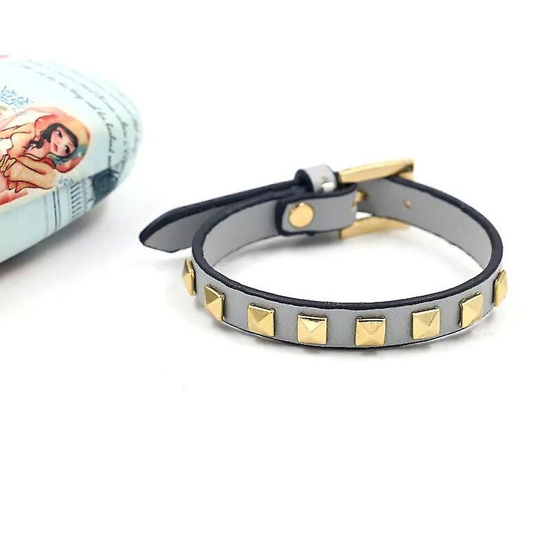 Bracelet Femmes Hommes Cuir Artificiel Wrap Goujons/rivets Mode Couleur Charm Bracelets Or Carré Rivets Punk Style Bracelet