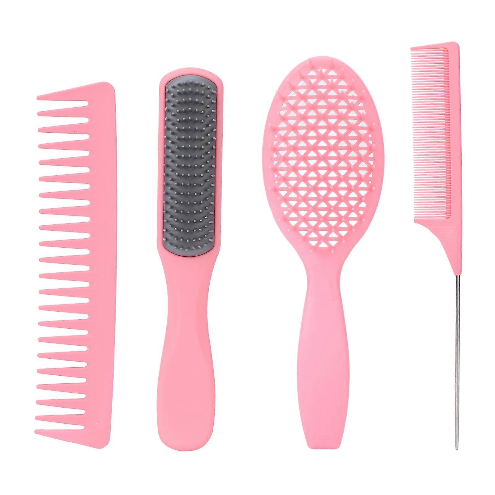 4pcs Multifunctional Hair Brush Comb Set Detangling Brush Styling Brush Tail Comb Wide Tooth Combpink Box Packed