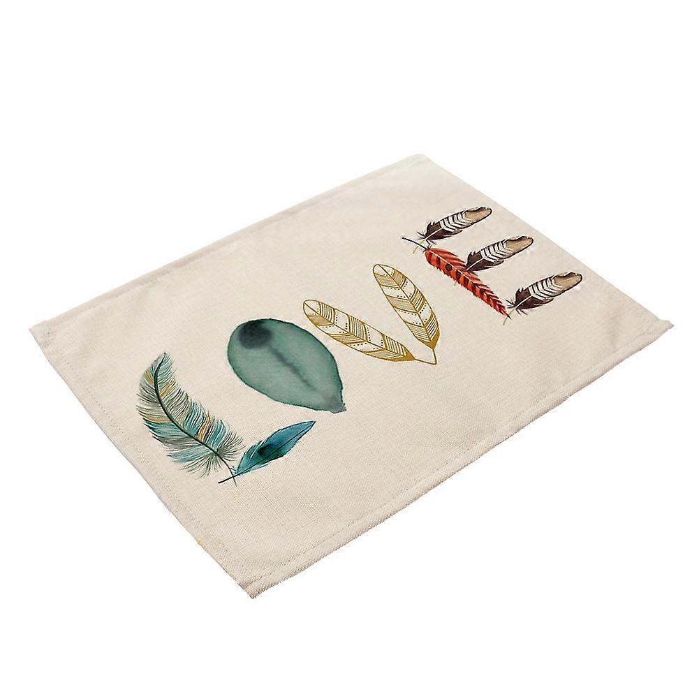 Colourful Feathers Printing Placemat Cotton Linen Dining Table Mat Decor(MA0006-3)