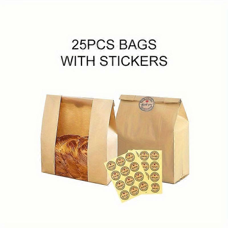 10/25/50pcs Kraft Paper Bread Bags With Clear Window, Food Packaging Storage For Bakery Sandwiches Toast, Paper Bags For Freshness, With "Thank You" S