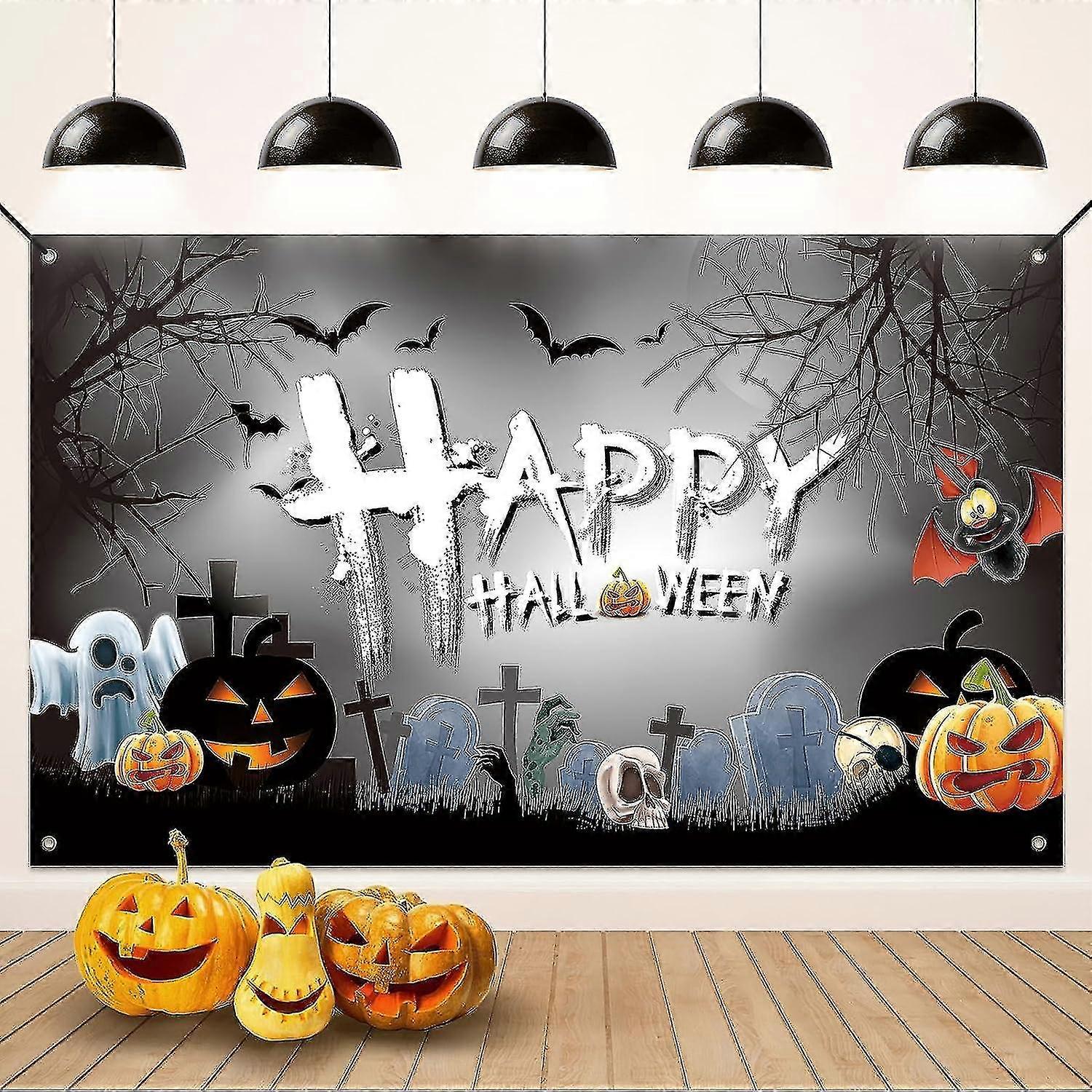 Gray Halloween Banner Backdrop Decor - Party Background