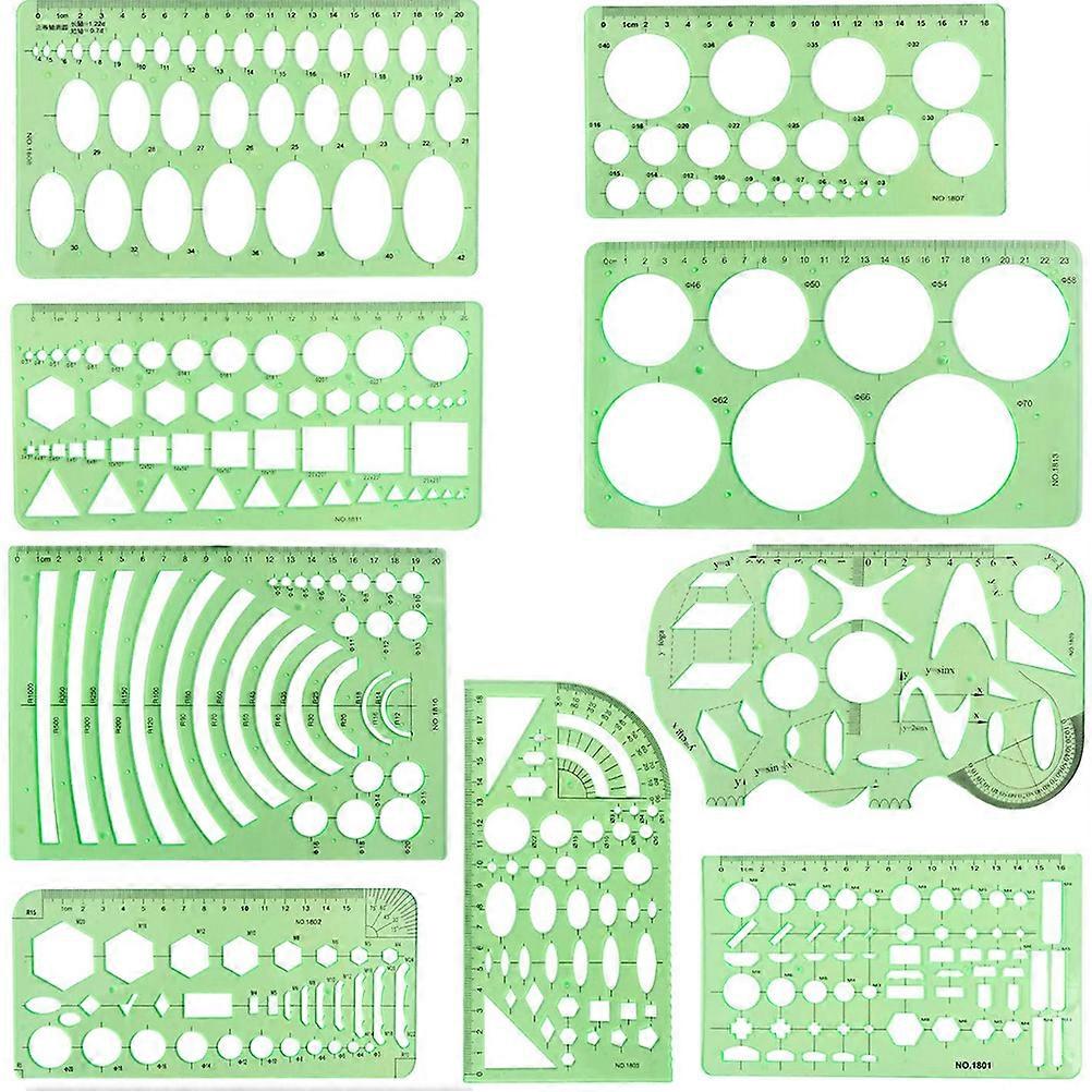 9Pcs Drawings Templates Measuring Geometric Rulers Plastic Draft Rulers for Engineering Building Studying and Designing