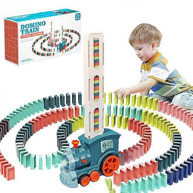 Children's Electric Domino Small Train Car Set Automatically Sound Light Laying Domino Train