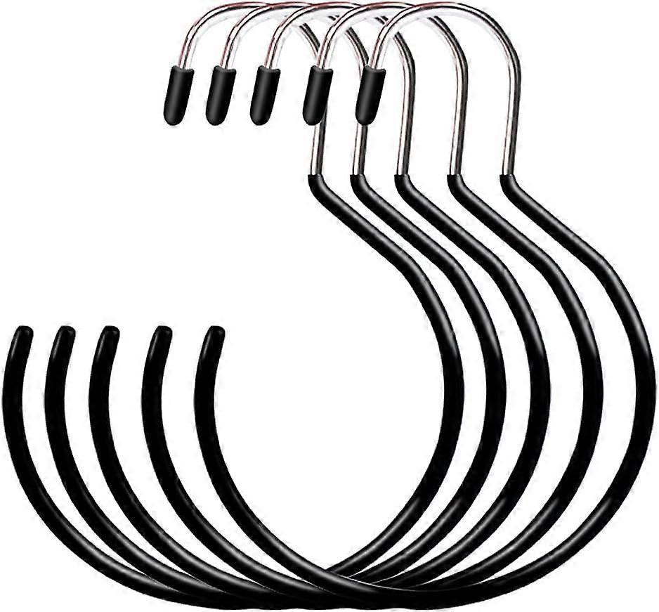 5 Pcs Round Scarf Hanger Scarf Holder Large Size Scarf Holder with Hooks Hanging Rings Scarf Holder for Tie Belts Hat (Black)