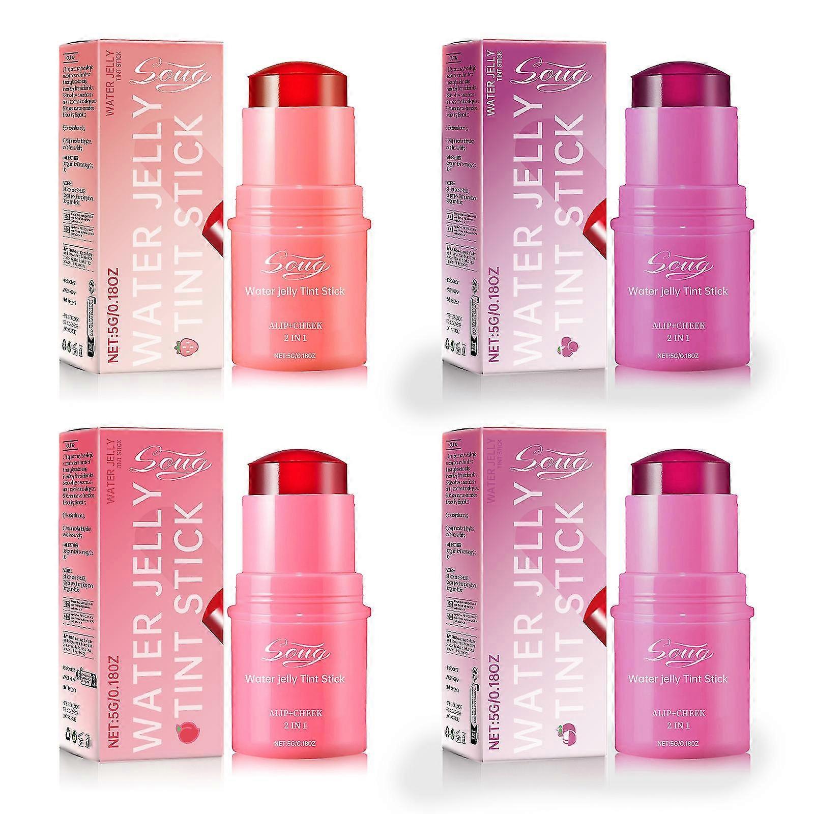 4pcs גוון ג'לי מים קירור חלב, סומק ג'לי חלב, גוון ג'לי חלב, מקל גוון ג'לי מים, כתם לחיים שקוף לשפתיים, גימור צבעי מים ניתן לבנייה