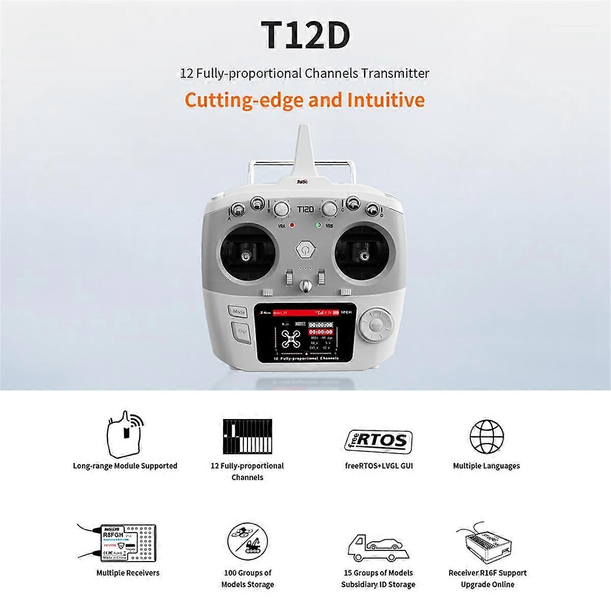 For RadioLink T12D 12CH RC Transmitter+R16F Receiver 2.4GHz Remote Controller for FPV Drone Fixed Wing Airplane Car L