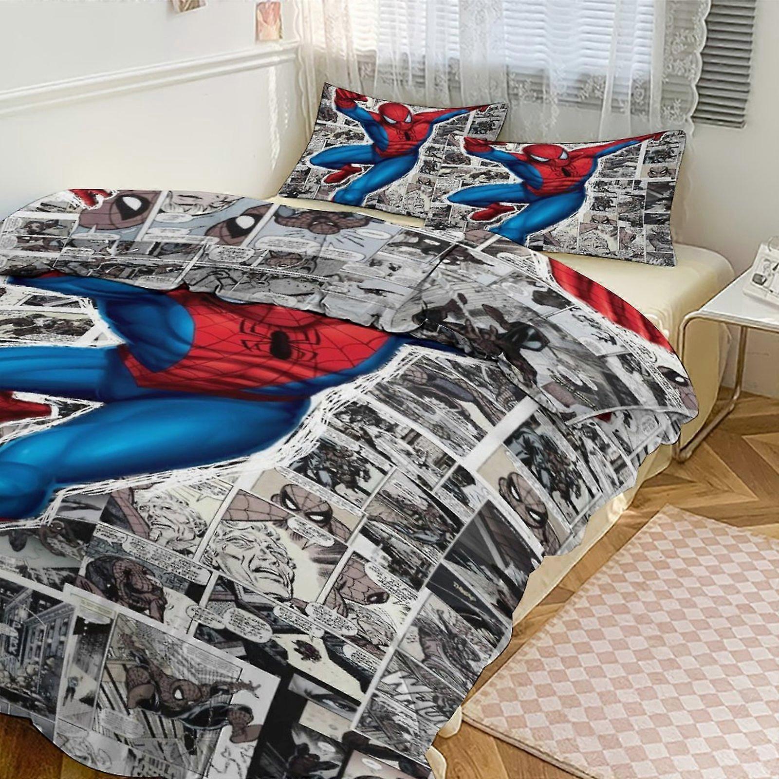 Lakan g863 Spiderman Print Sängkläder Set Mönster Påslakan Cove Set 3 stycken 1 påslakan och 2 örngott för kvinnor män tonåringar tq863 lakan