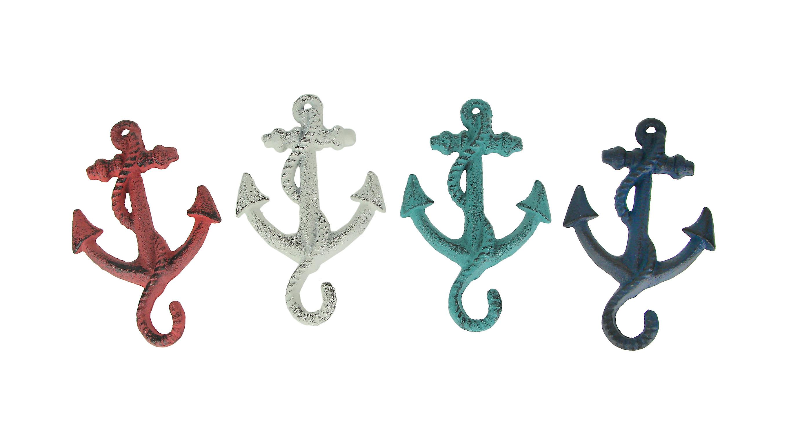Set of 4 Cast Iron Ship Anchor Coat Hooks Decorative Hanger Coastal Wall Decor