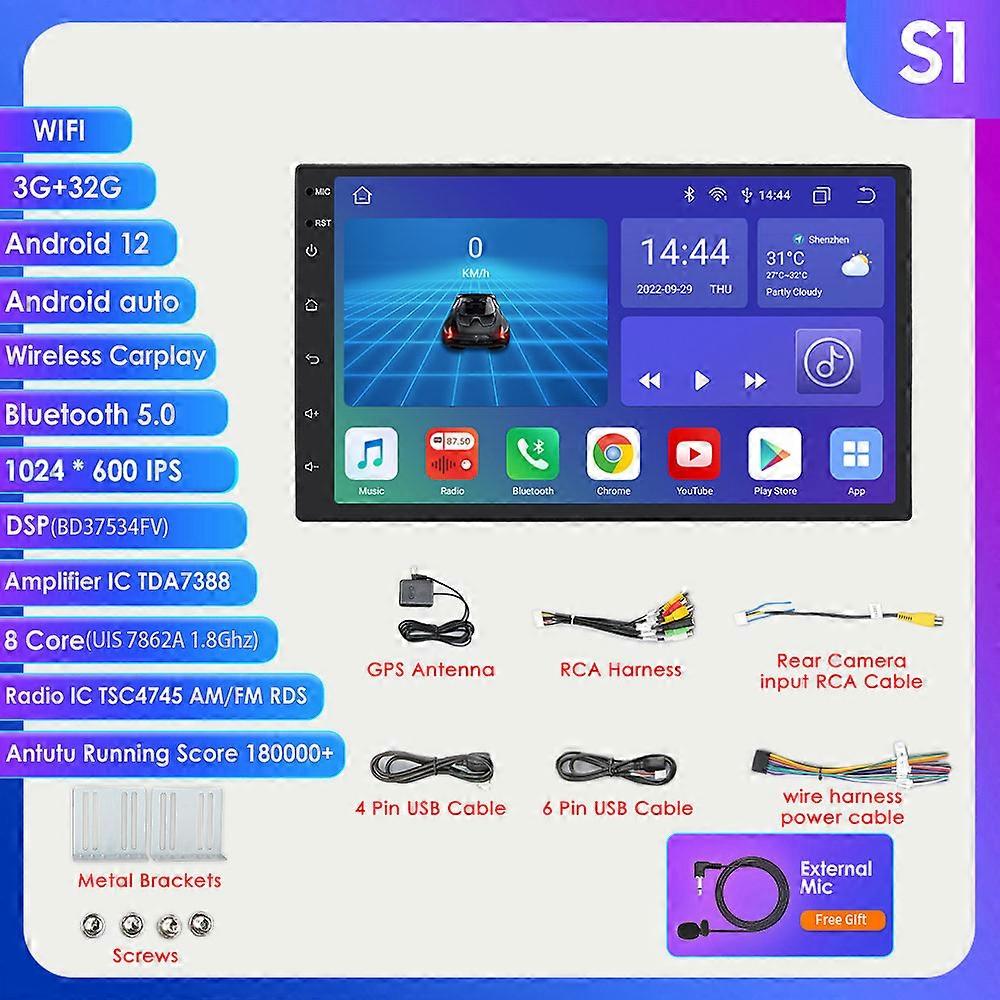 7inch Android 12 Universal Car Radio GPS Navigation Stereo Multimedia video Player 4G Carplay 2Din Head Unit 8+128G Autoradio