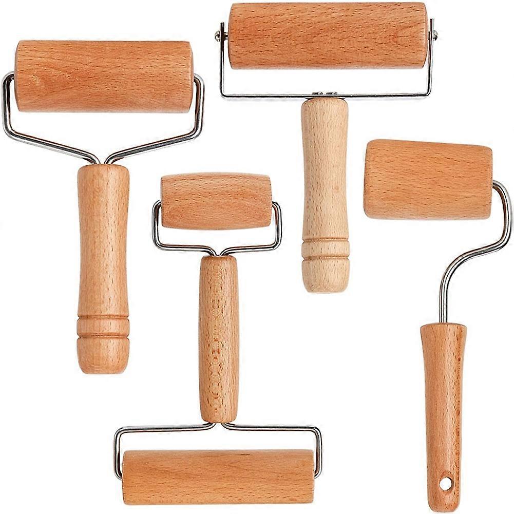 4 Pack Wood Pastry Pizza Roller, Non Stick Wooden Rolling Pin , Professional Dough Roller Tool Set