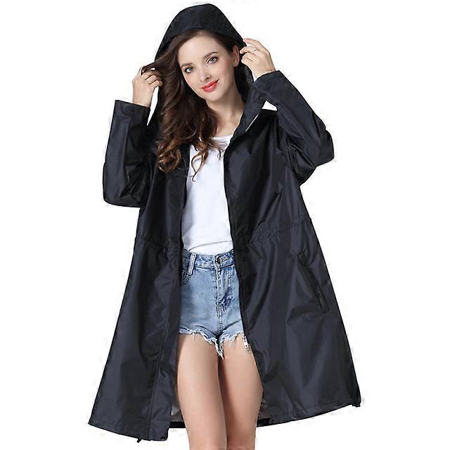 Nylon Jacket Black Ladies Hooded Raincoat - blue