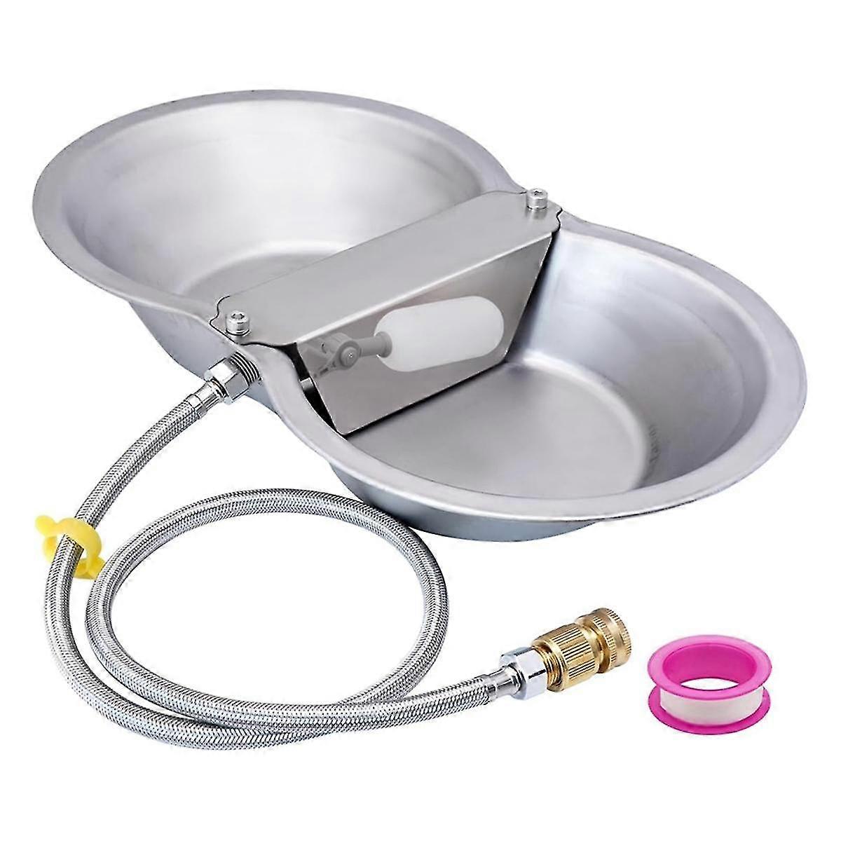 2 Gallon Large Automatic Large Dog Water Dispenser Float Valve Kits Animals Waterer Trough Stainless Steel Bowl