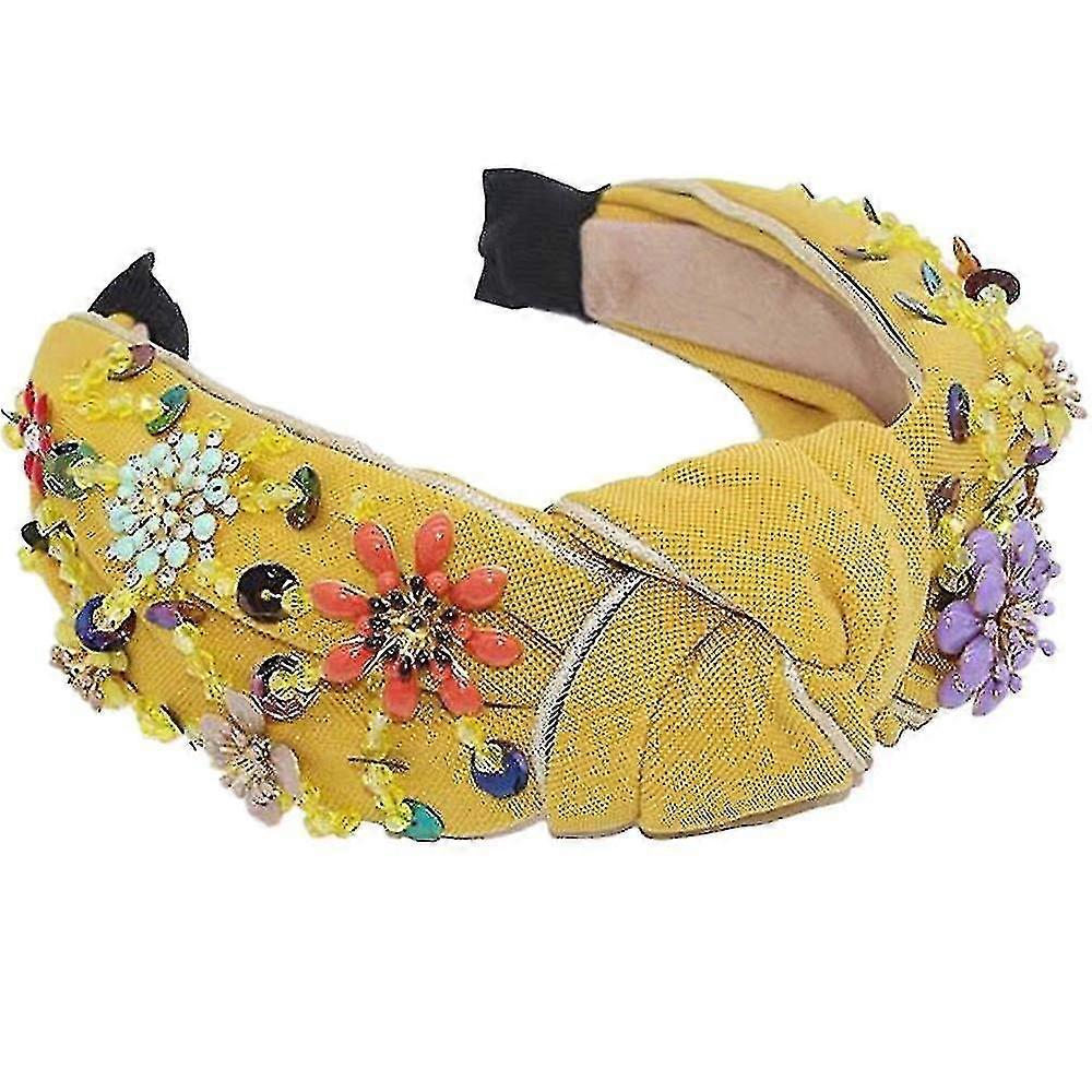 Headbands Knot Turban Vintage Diamond Hairband Handmade Beaded Flower Hair Hoops Fashion Glitter Headband