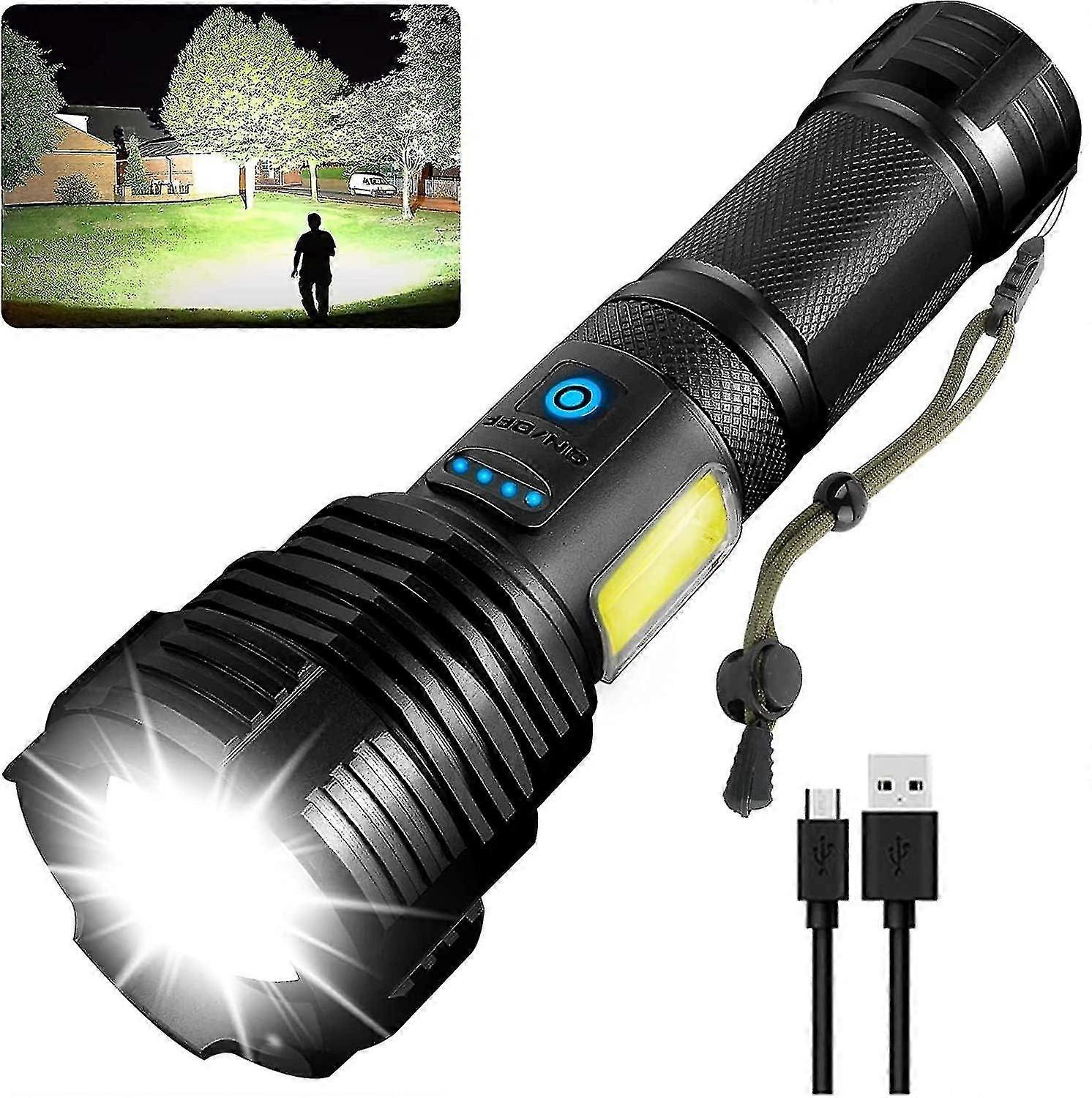 New Rechargeable Flashlight 100000 Lumens, Super Bright Led Flashlight High Lumen With Usb Output, Powerful Flashlight With 5 Modes Zoomable, Waterpro