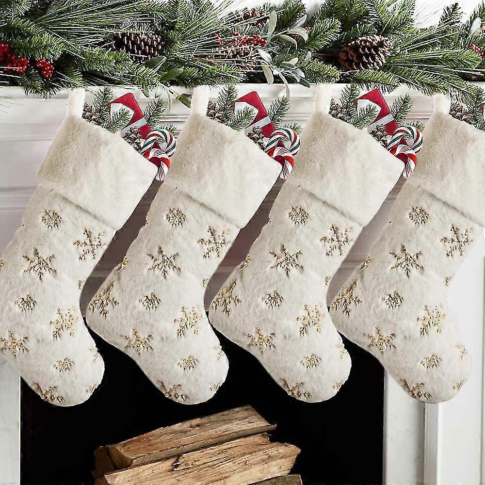 Christmas Stockings 4 Pack 19 Inch, Large Faux Fur Xmas Stocking With Gold  Sequin Snowflakes For Family, Country Rustic | Fruugo NO, image size:1000x1000