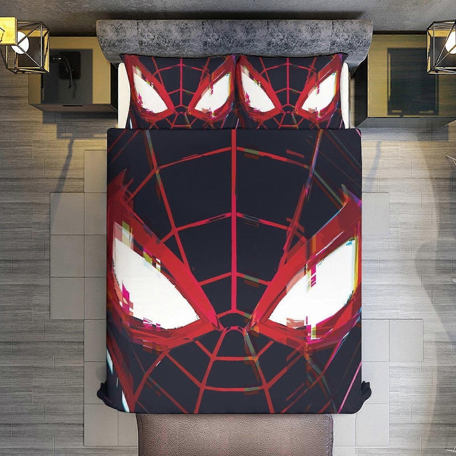 v791  Bed Sheets Bedding Spider-Man Face 3 Piece Sets Full/Queen Size - Reversible Microfiber Quilts with 2 Shams Soft Lightweight Bedspread Coverlet 