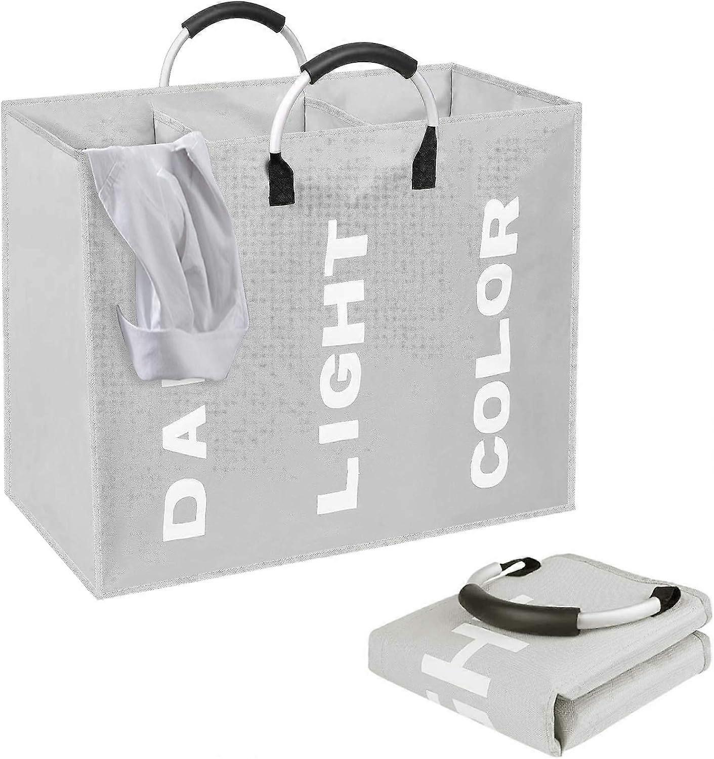 Foldable Laundry Baskets(80L, 60X32X49), 3 Compartments With Ring Handle, Large Capacity Laundry Bins For Colourful, White And Dark Clothes