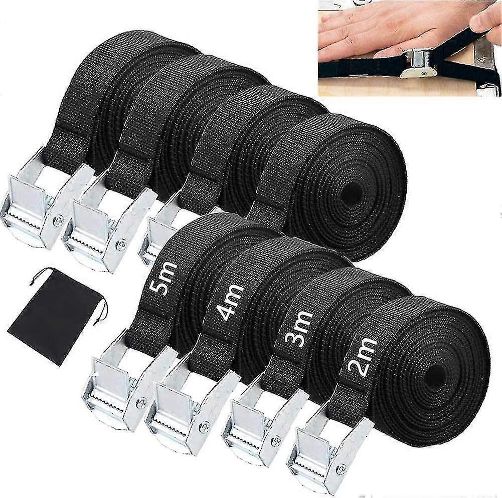 8 Piece Ratchet Tensioner, Bind stropper, Bind Ned Claw Strap, Sort Skralde