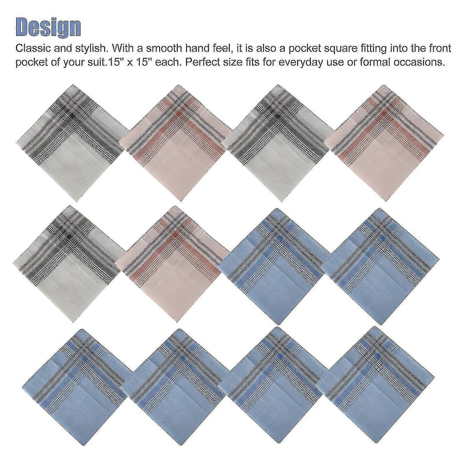 12pcs المناديل للرجال لينة القطن جيب مربع الرجال المناديل هدية مجموعة (متنوعة لون عشوائي)