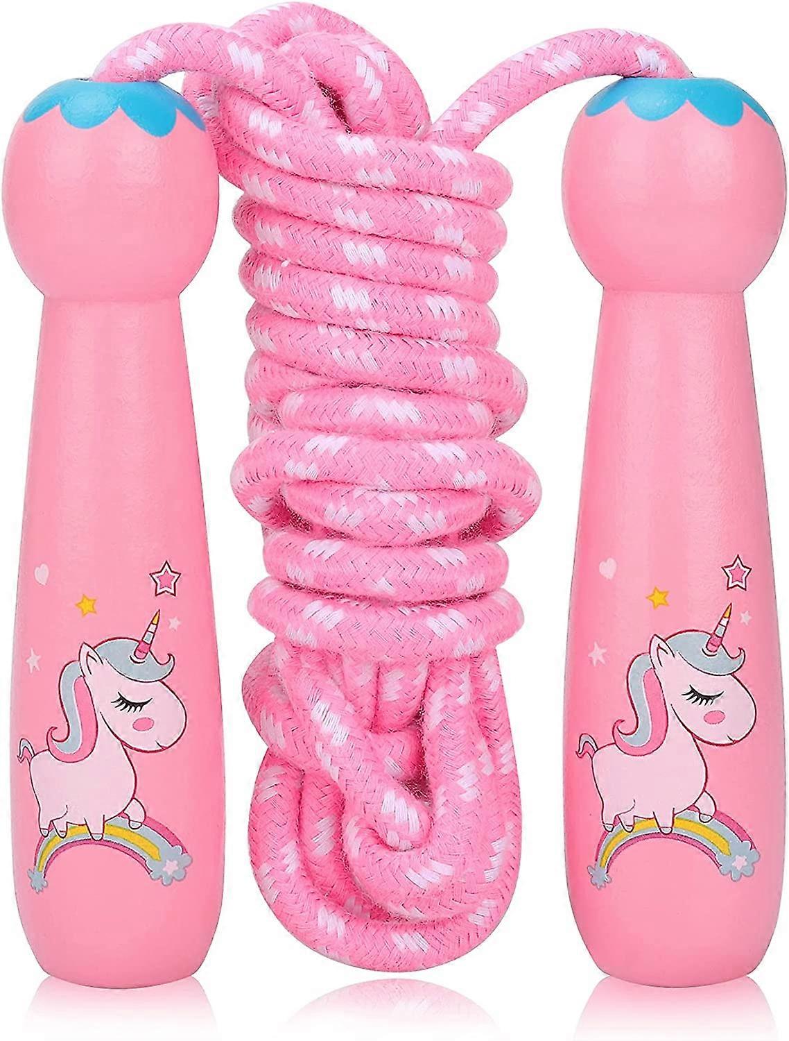 Jump Rope for Kids, Adjustable Cotton Rope with Wooden Handle Decorated with Cartoon Pattern for Kids Boys and Girls for Exercise Fitness Training pin