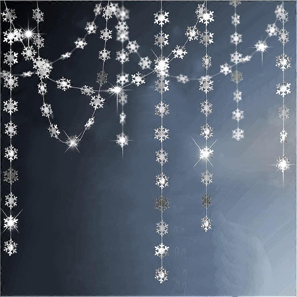 Silver Snowflake Garland For Winter Wonderland/Party Decoration Christmas Treehangingdcor/Streamer/Banner For Frozen Birthday/Holiday/New Year/Wedding