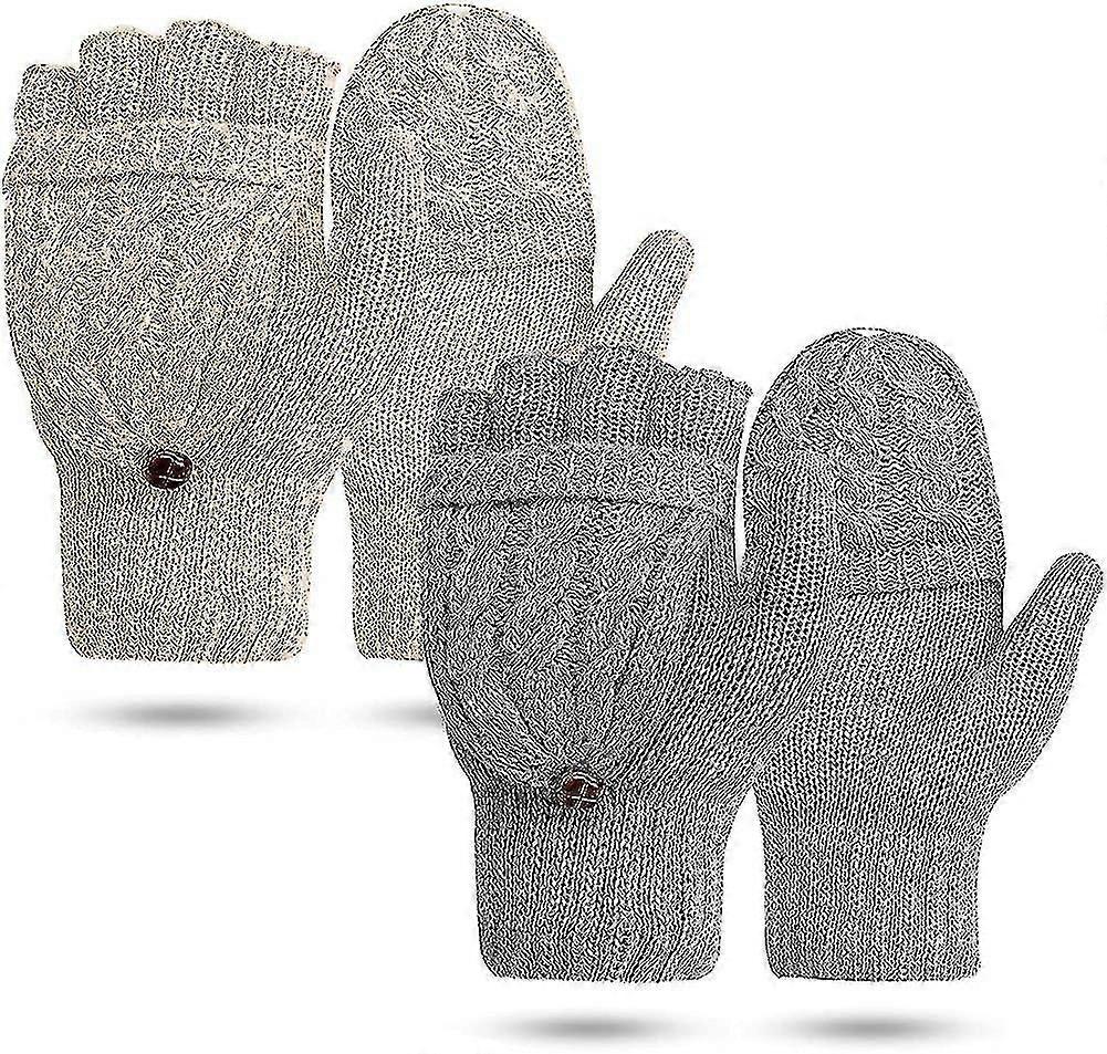 Women's Fingerless Knitted Winter Gloves - Half Finger Style With Mitten Loop