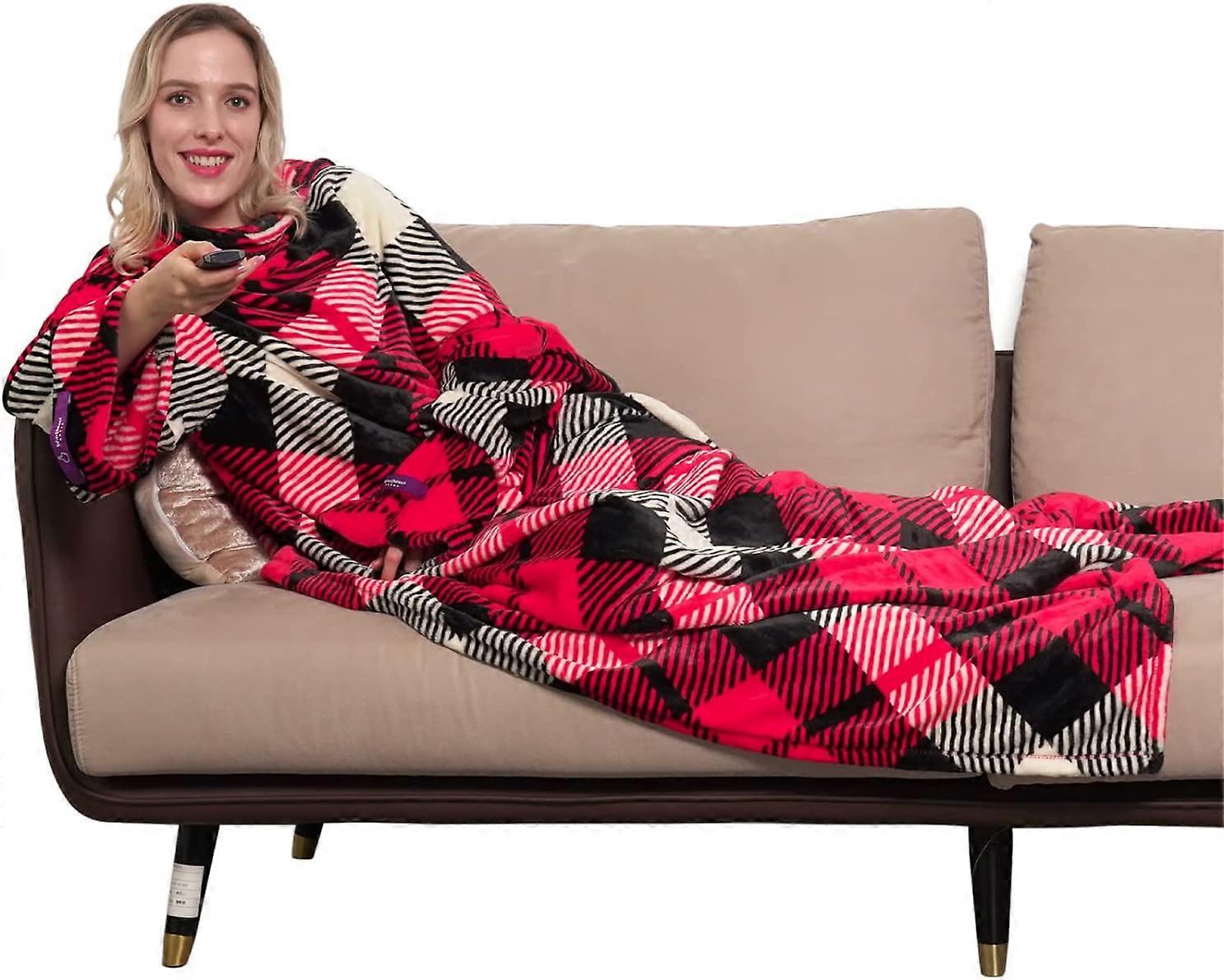 Winthome Wearable Blanket with Sleeves Soft and Warm for Sofa Lovers Two Sizes with Elastic Cuffs Hook and Loop Fastener (Grey 140x170cm)
