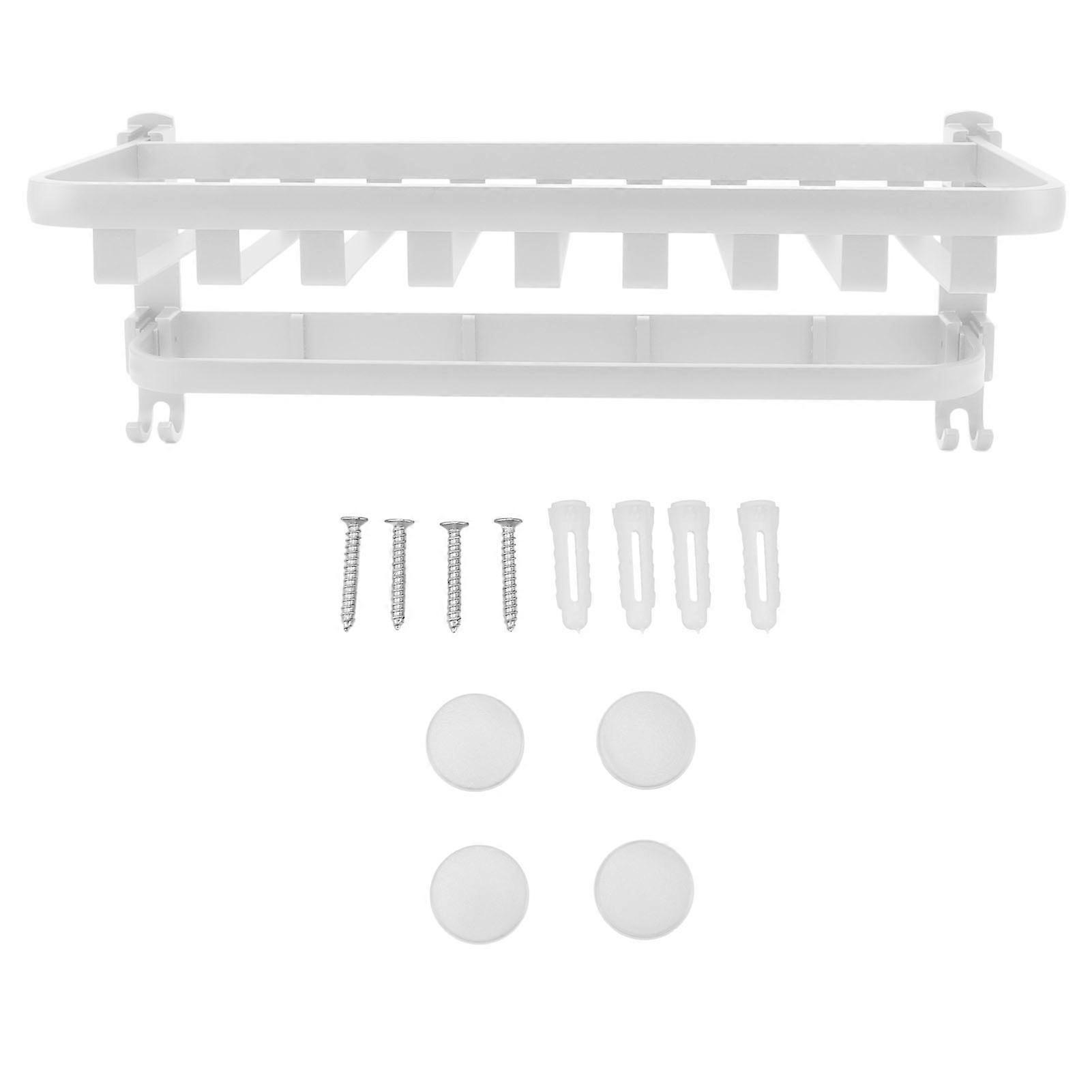 Foldable Towel Shelf with Towel Bars Hooks Punch Free Rust Resistant Bathroom Towel Rack for Kitchen Bath
