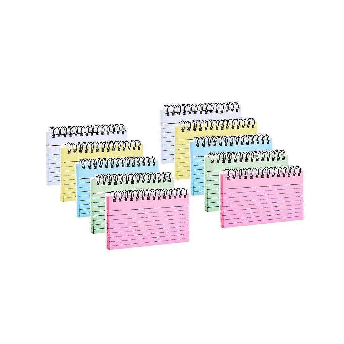 500 Sheets Multicolor Index Cards, 10 Pads Spiral Bound Ruled Index Cards With Pvc Cover, Learning