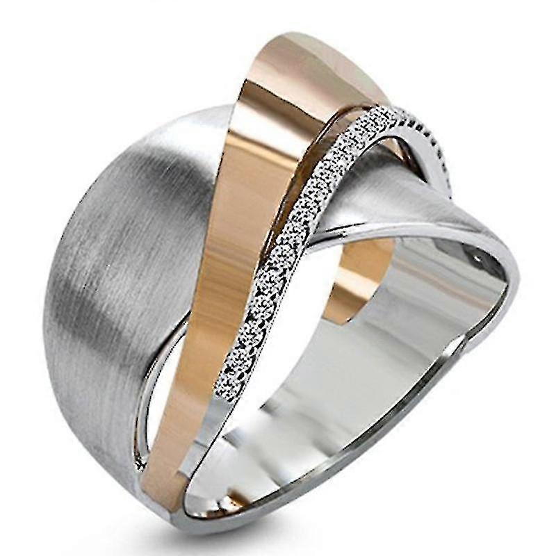 Creative Cross Wrap Diamond Ring - Electroplated Two Tone Cross Wrap Diamond Ring
