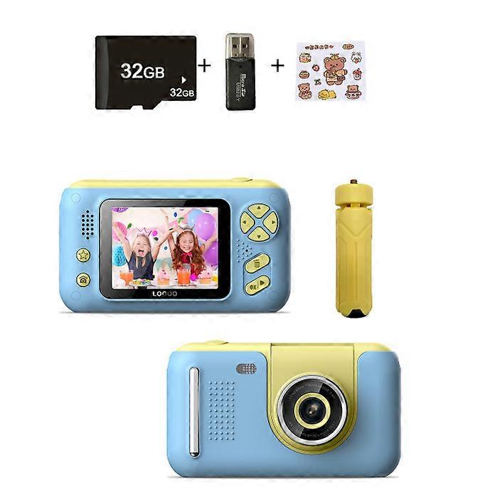 Full 1080P Kids Selfie Flip Lens HD Rechargeable Digital Photo and Video Compact Camera with 2" LCD Screen, Matching Handheld Tripod with 8GB SD Card-
