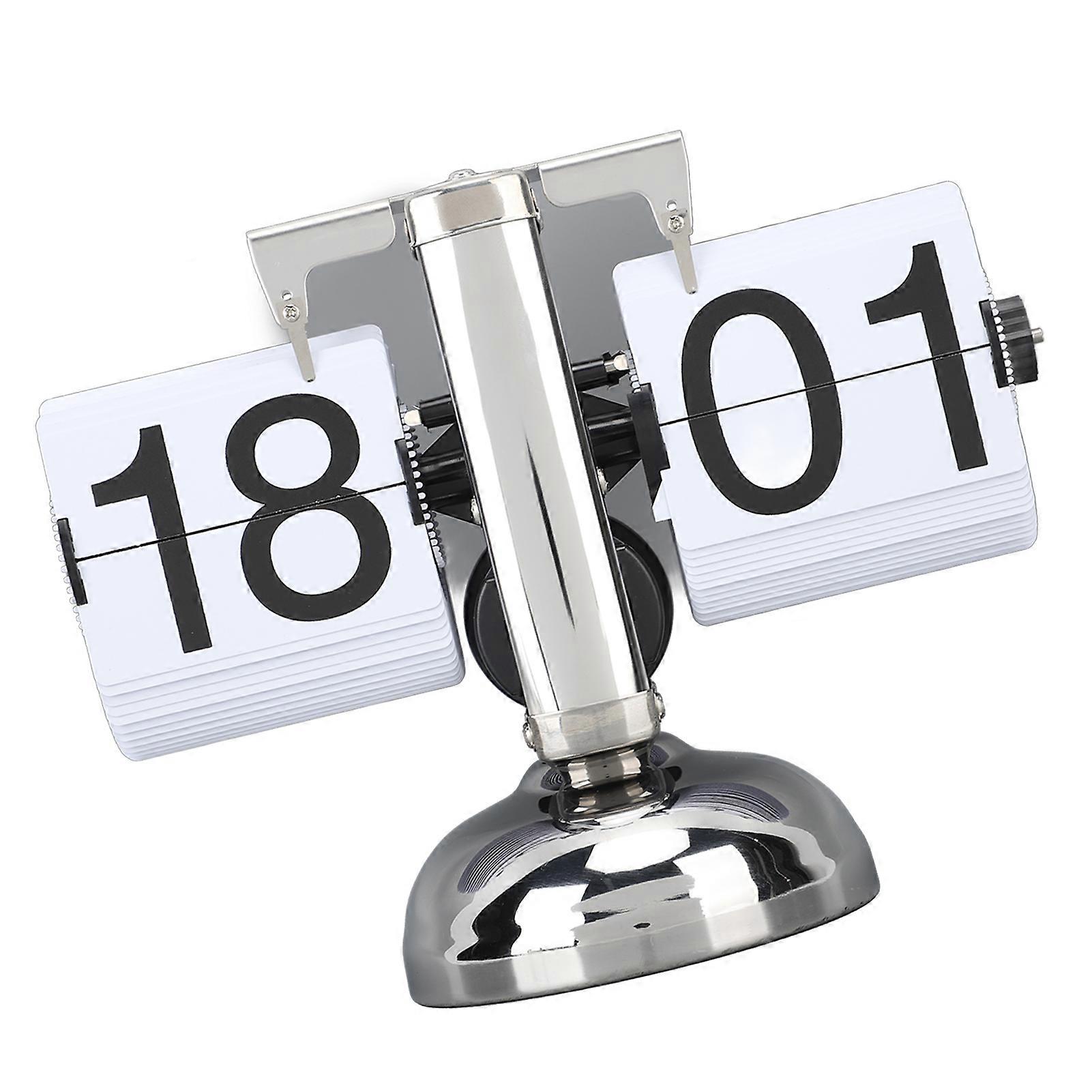 Flip Clock Large Number Battery Powered 304 Stainless Steel Tabletop Retro Flip Clock compatible Home Office 24 Hours White Page