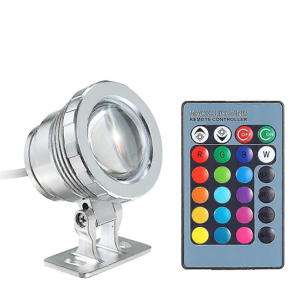 Ac/dc 12v 10w Rgb Led Underwater Light Submersible Lamp With Remote Control 16 Colors Changing Flash/ Strobe/ Fade/ Smooth 4 Lighting Effects Ip65 Wat