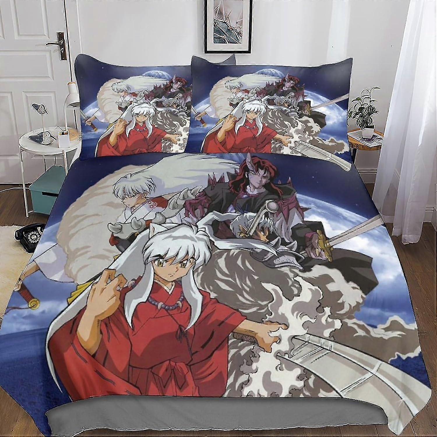 o3520 Bed Sheets MYPALL Inuyasha Duvet Cover Bedding Set 3D Printed 3 Piece Set with Pillowcase Zipper Closure Soft Microfiber Suitable for Kids Teens