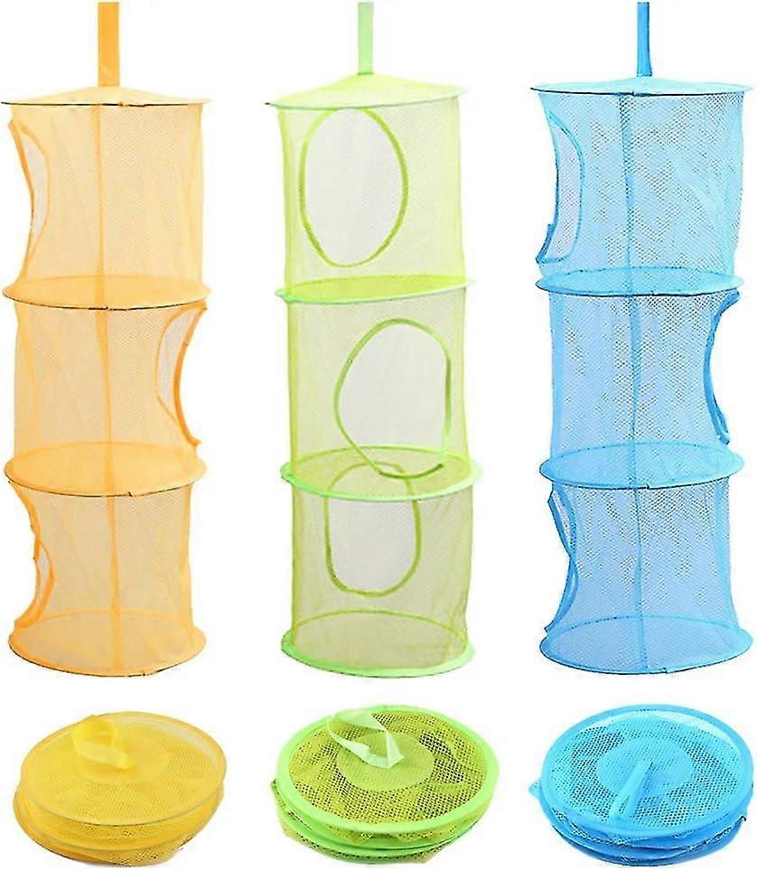 3pc Hanging Mesh Storage Baskets (yellow, Green, Blue)