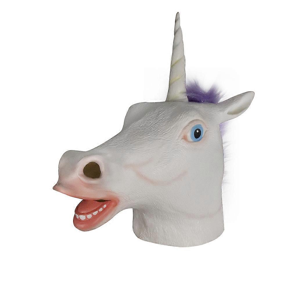 מסכת ראש סוס לבן חד קרן לטקס כיסוי פנים מלא ליל כל הקדושים קוספליי פרופ