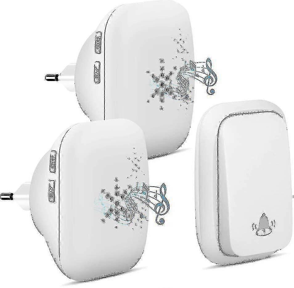 Wireless Doorbell, Battery Free W/2 Receivers,150m Range W/led - White