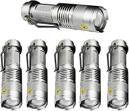 3 Modes LED Torch Torch Tactical Light Adjustable Focus Zoom Light   6pcs  silver