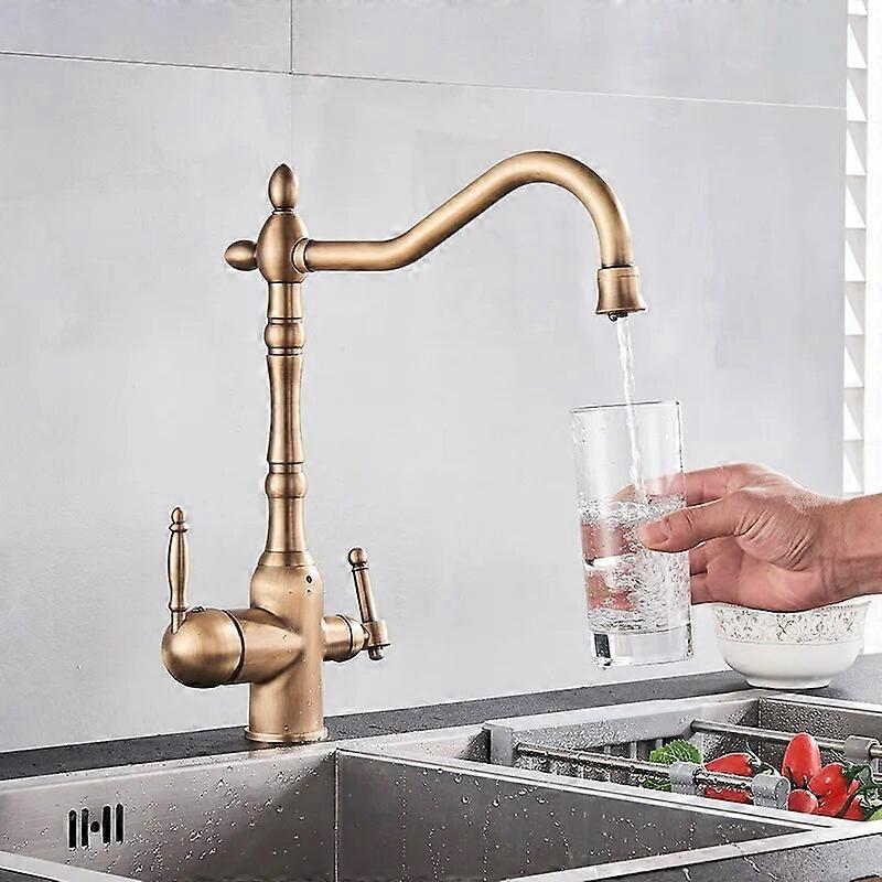 Matte Black Kitchen Sink Faucet Pure Water Filter Drink Mixer Tap Dual Handles Two Spout Bathroom Kitchen Tap Hot Cold Crane
