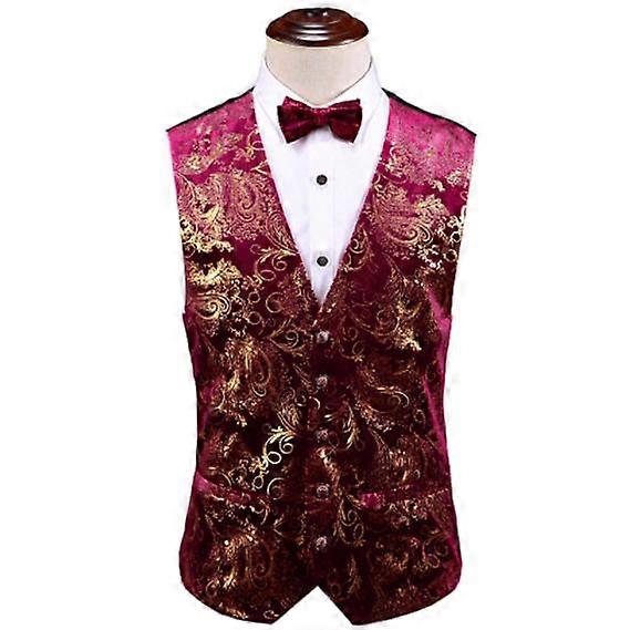Mens Luxury Metallic Paisley Gold Printed Waistcoat Shiny Vest