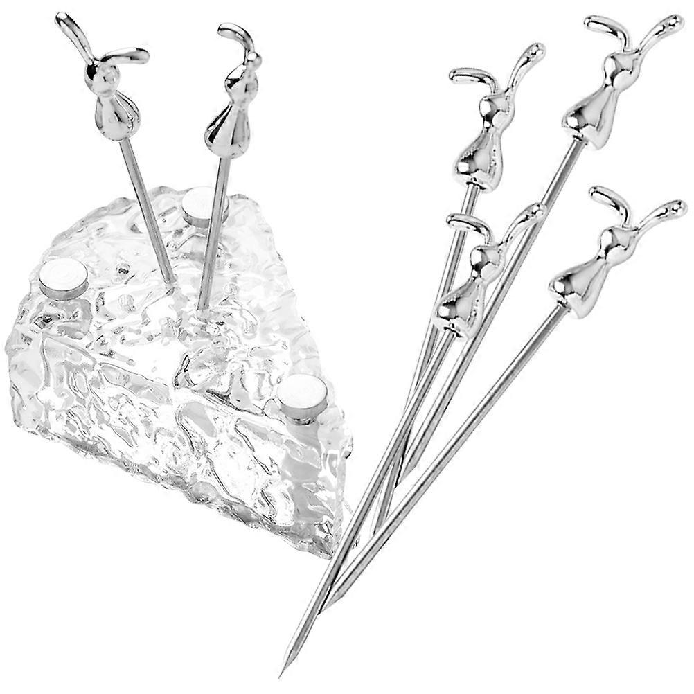 1 Set Stainless Steel Fruit Picks Reusable Fruit Picks Rabbit Fruit Picks with Base
