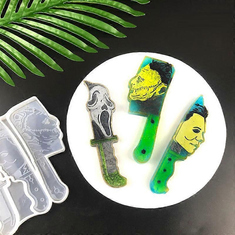 3 en 1 horreur cri couteau moule en résine pour la décoration d’Halloween bricolage époxy forme de poignard moule en silicone