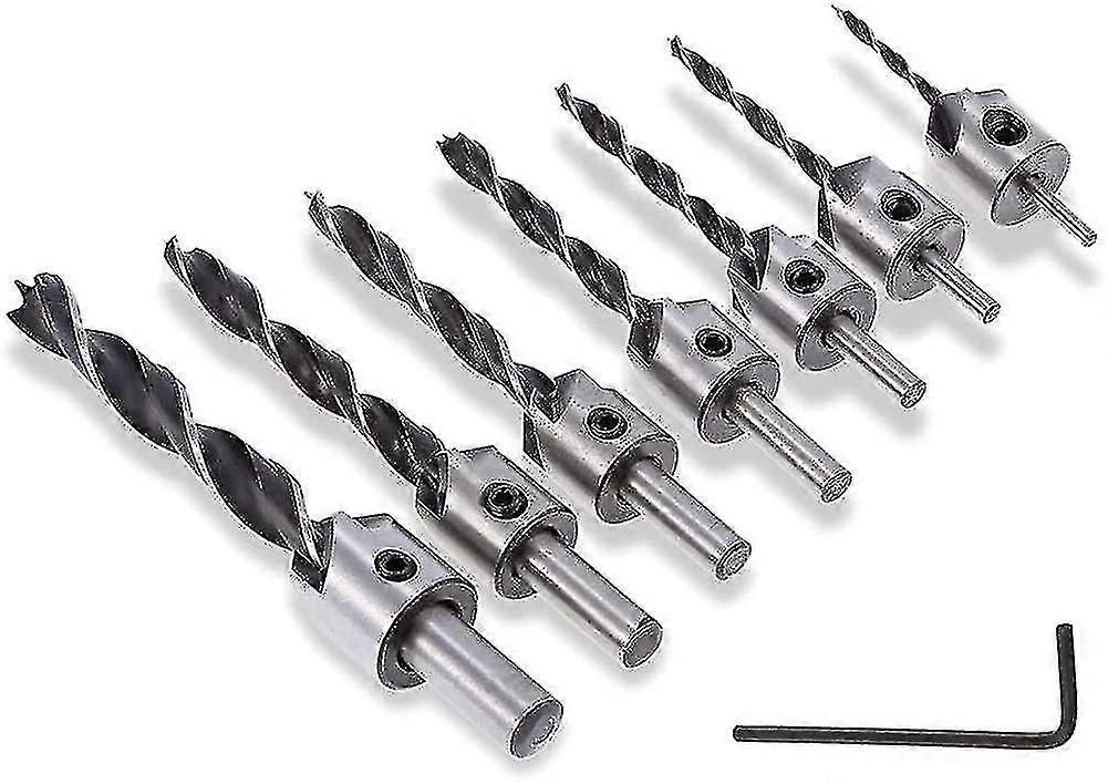 7pcs 5 Flute Countersink Drill Bit Woodworking Milling Cutter Bits Taper Reamer