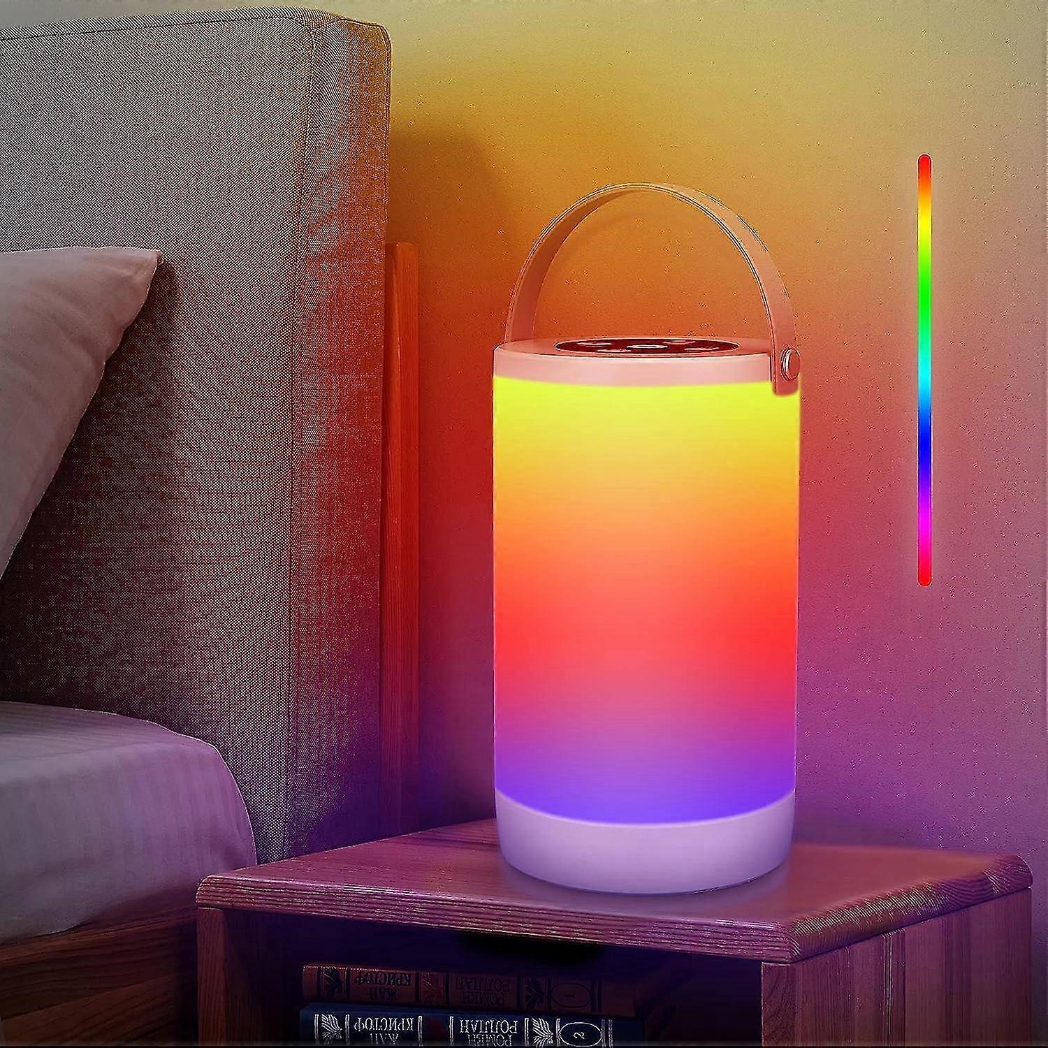 Portable Table Lamp , Rechargeable Touch Sensor Bedside Lamp With Rgb Color Changing Mode & Dimmable Warm White Light& Memory Function Night Light For