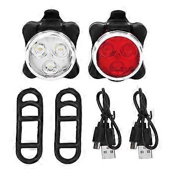 650mA USB Oppladbar LED Sykkel Sykkel Front Tail Sikkerhetsvarsellys (RedWhite Set)