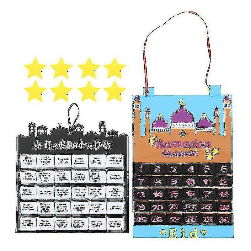 2pcs Ramadan Countdown Calenders Eid Mubarak Wall Calendars Festival Decors