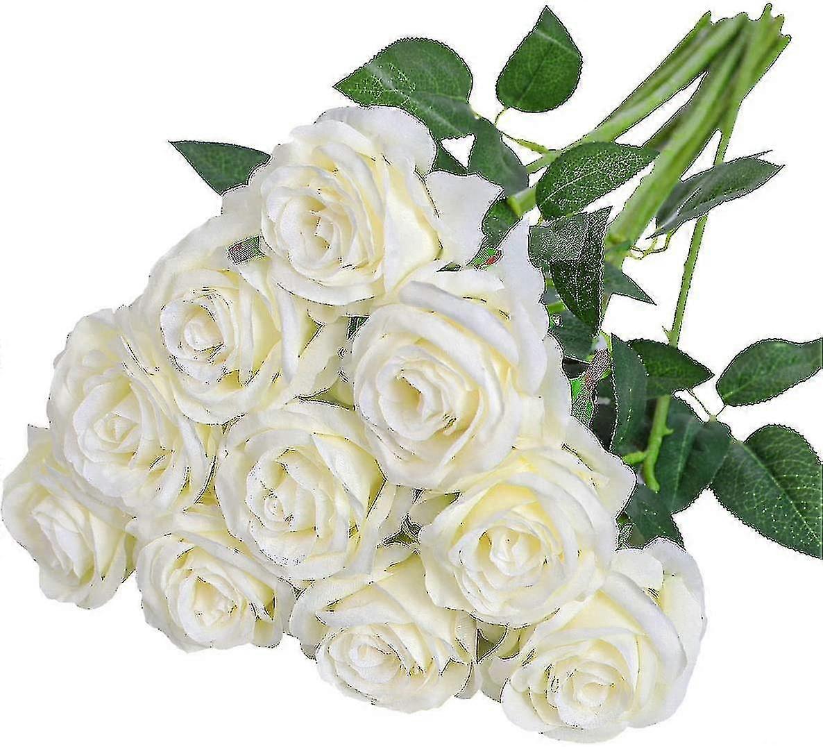 Artificial Silk Rose Flowers Single Stem Realistic Fake Rose For Wedding Bouquet Flower, 10pcs (blue)