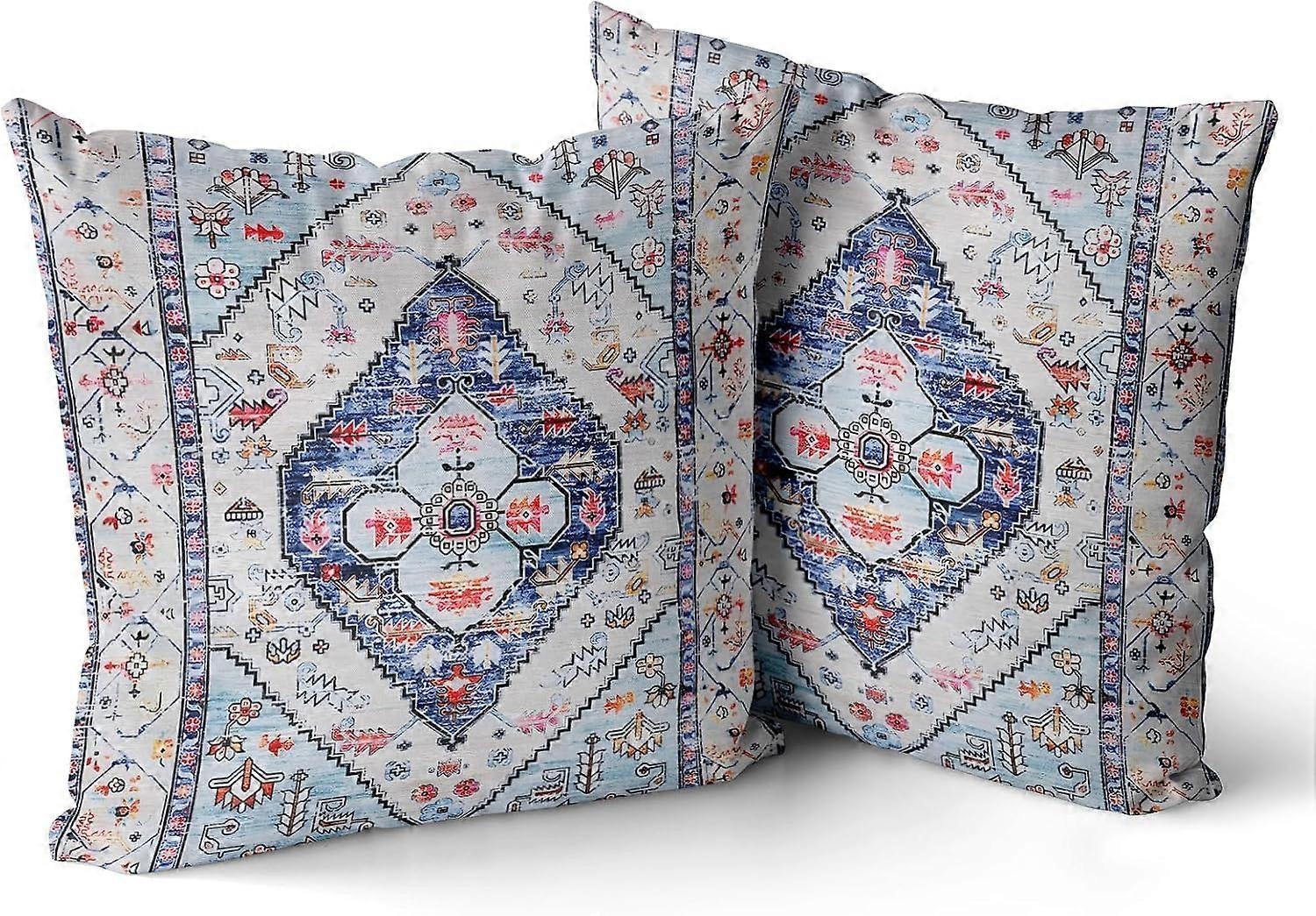 Set of 2 Carpet Pattern Boho Style Ethnic Design Decorative Polyester Throw Waist Pillow Case Cushion Cover Pillowcase 20x20 Inches Boho 1