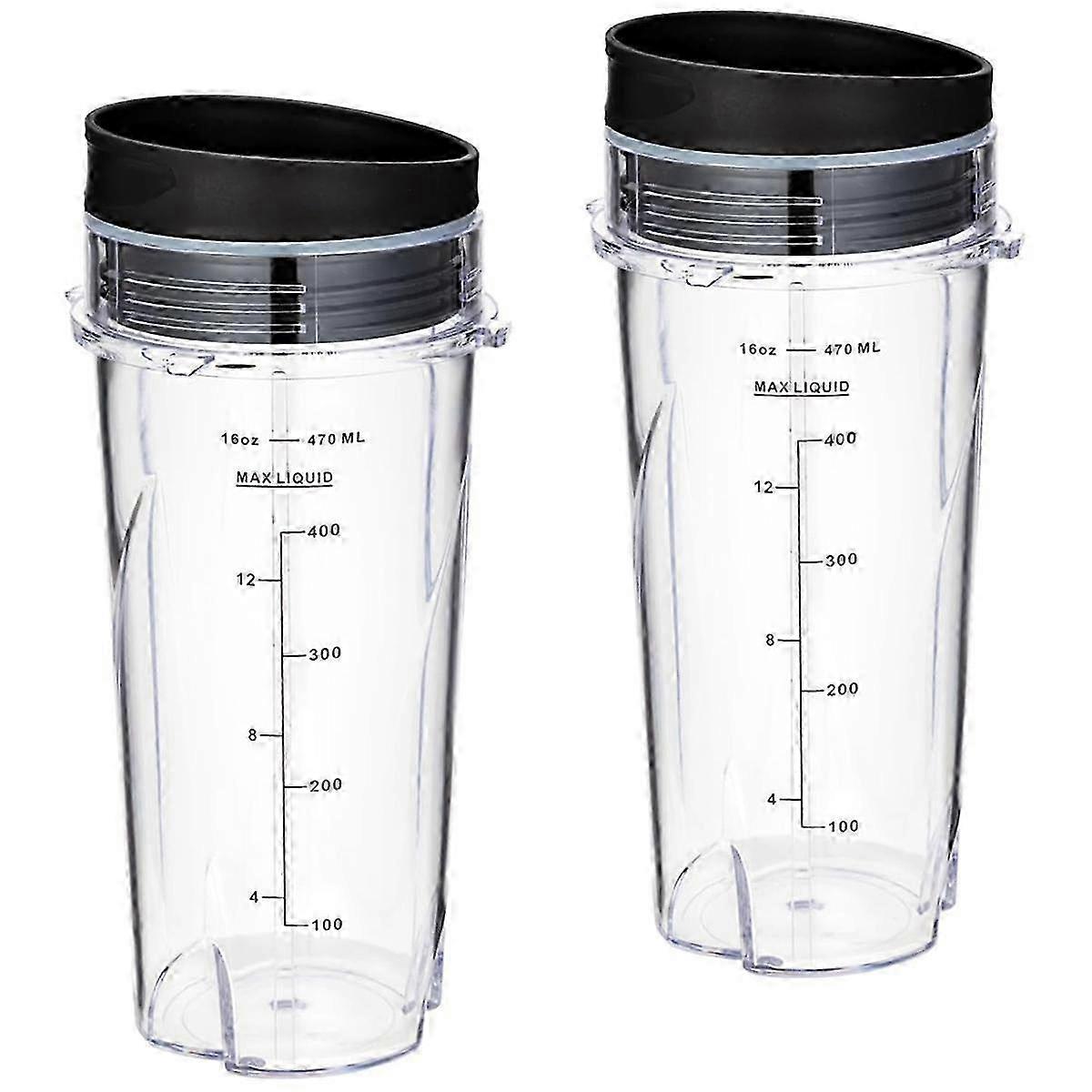 16Oz Replacement Cups compatible with Ninja QB3001SS Fit Compact Personal Blender, with Lids- 2 Pack