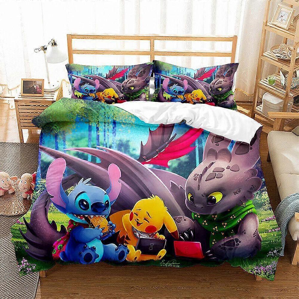 a1139 Bed Sheets Lilo & Stitch  Quilt Duvet Cover Set Kids  Pillowcase Home Textiles Soft3-Piece Bedding Set (1 Duvet Cover + 2 Pillow Shams) Tm1139